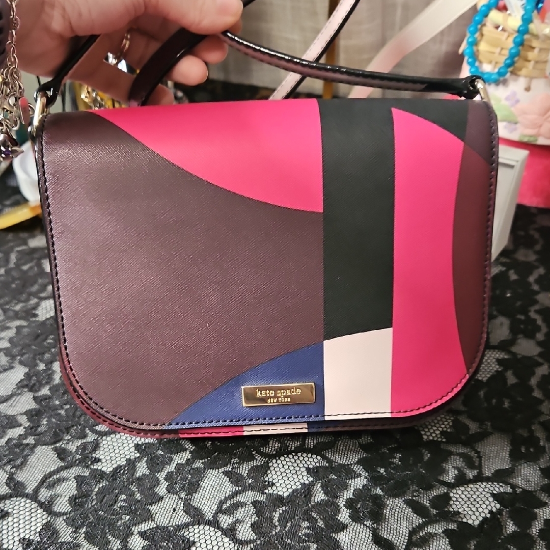 Kate Spade Pink Multi-Color Graphic Flap Crossbody